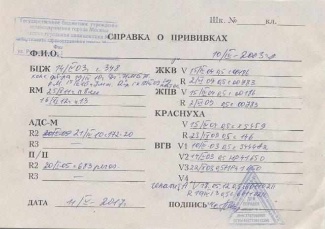Справка о прививках