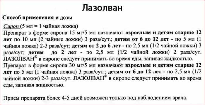 Сироп Лазолван: способ применения и дозы.