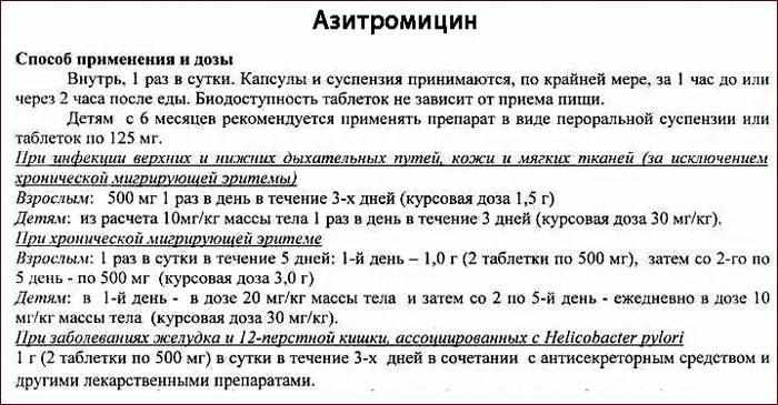 Инструкция по применению препарата Азитромицин