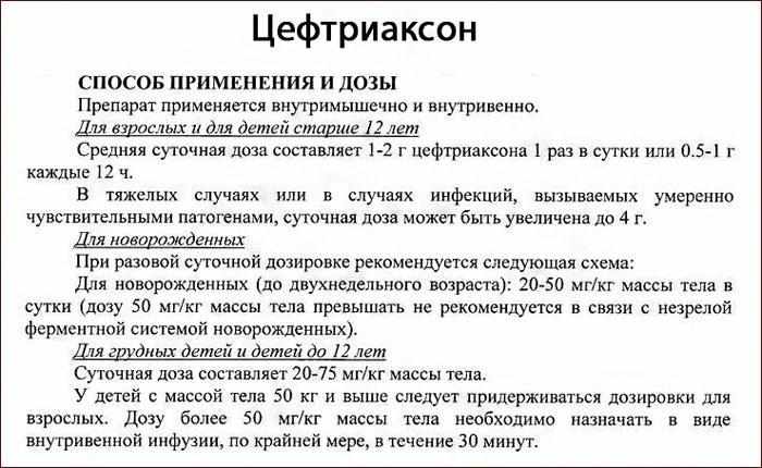 Цефтриаксон: способ применения и дозы.