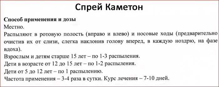 способ применения препарата Каметон